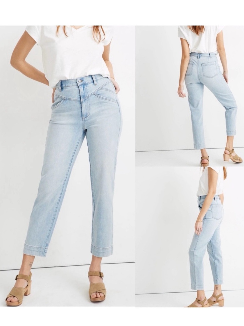 Madewell Tapered Jeans High Rise Yoked Waist Cropped in a light wash. Size 24